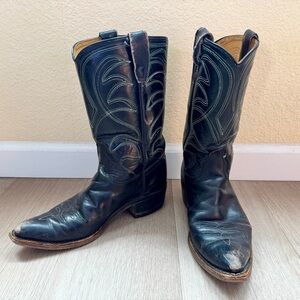 Vintage 70s Black and Teal Cowboy Boots